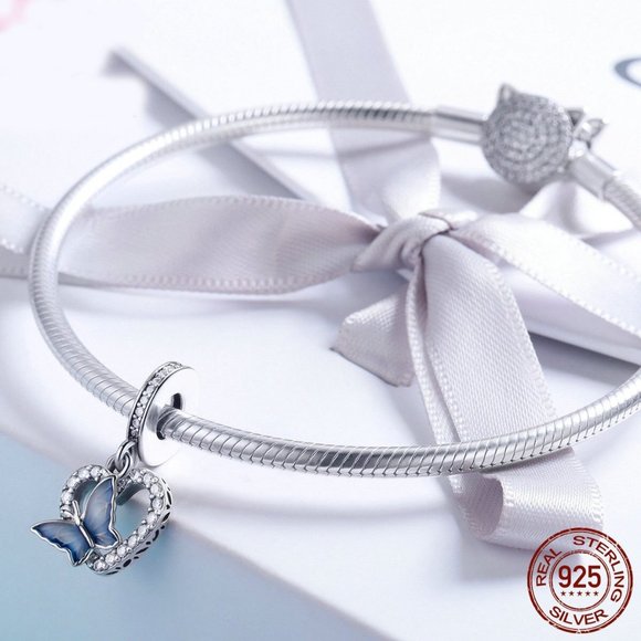 Blue Enamel Butterfly Heart Charm